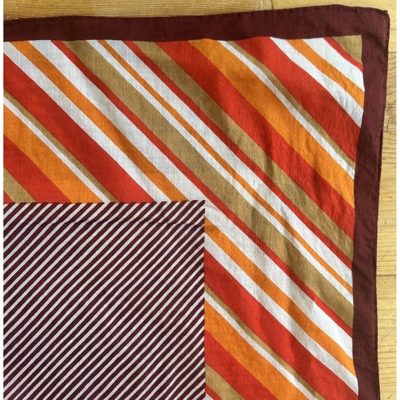 Vintage Yves Saint Laurent Scarf Cotton Large Red Orange Brown Striped Logo 70s - Picture 3 of 9